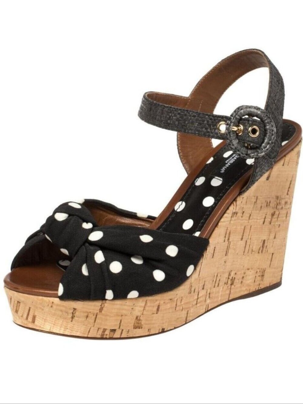 Dolce & Gabbana SANDALS Polka Dot Knot Cork Wedge Platform EU 41 US 10.5 11 NEW